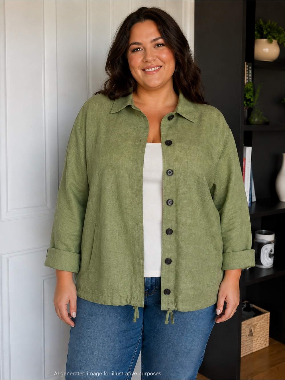 Coldwater Creek Green Linen Jacket Button Front Plus XL Lightweight Layer